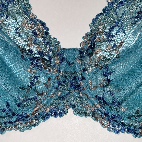 36E 36DD Wacoal Sling lift Teal Floral Embroider Underwire Bra 65191 Loop Straps - Picture 4 of 16